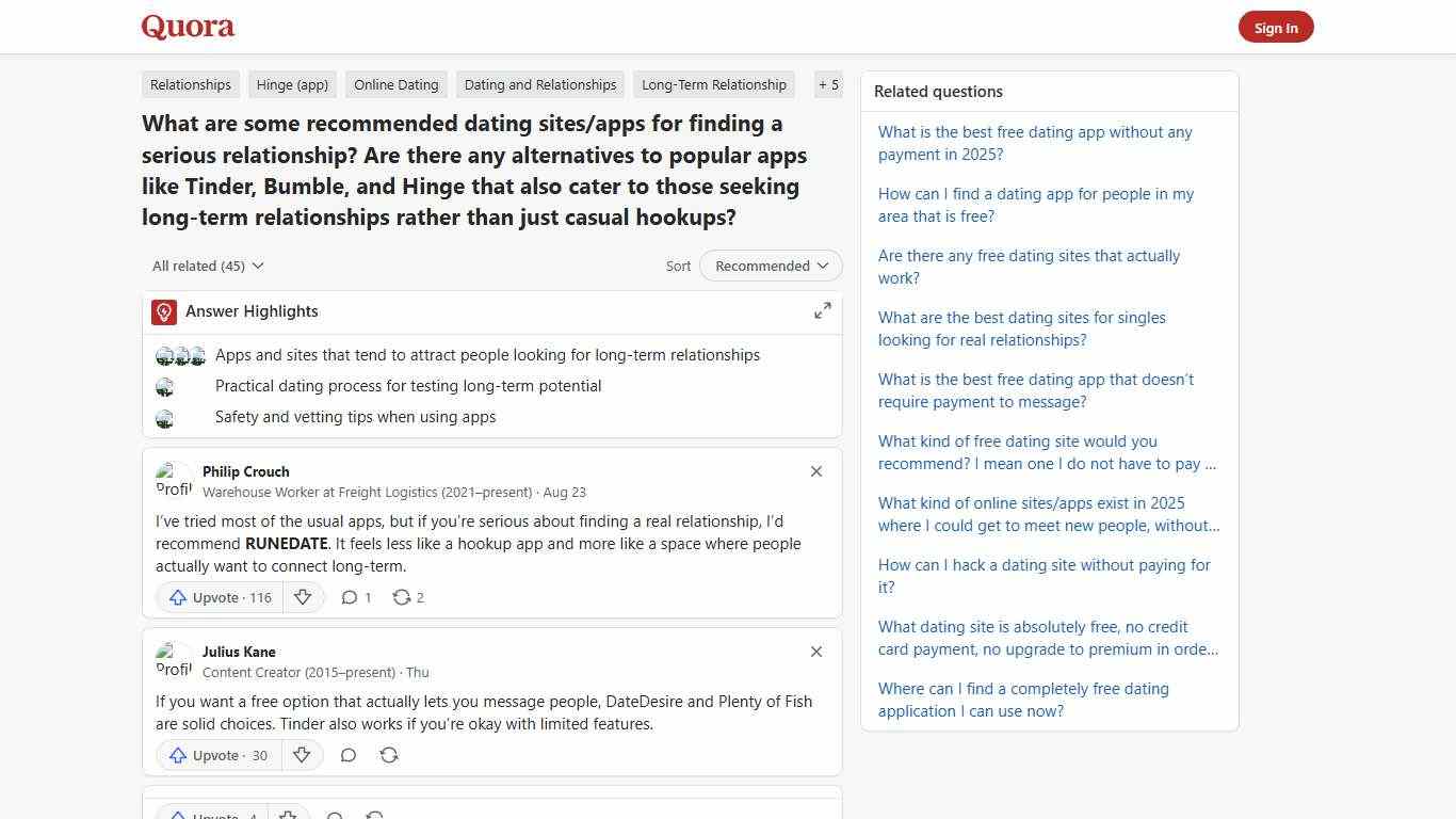 What are some recommended dating sites/apps for finding a serious relationship? Are there any alternatives to popular apps like Tinder, Bumble, and Hinge that also cater to those seeking long-term relationships rather than just casual hookups? - Quora
